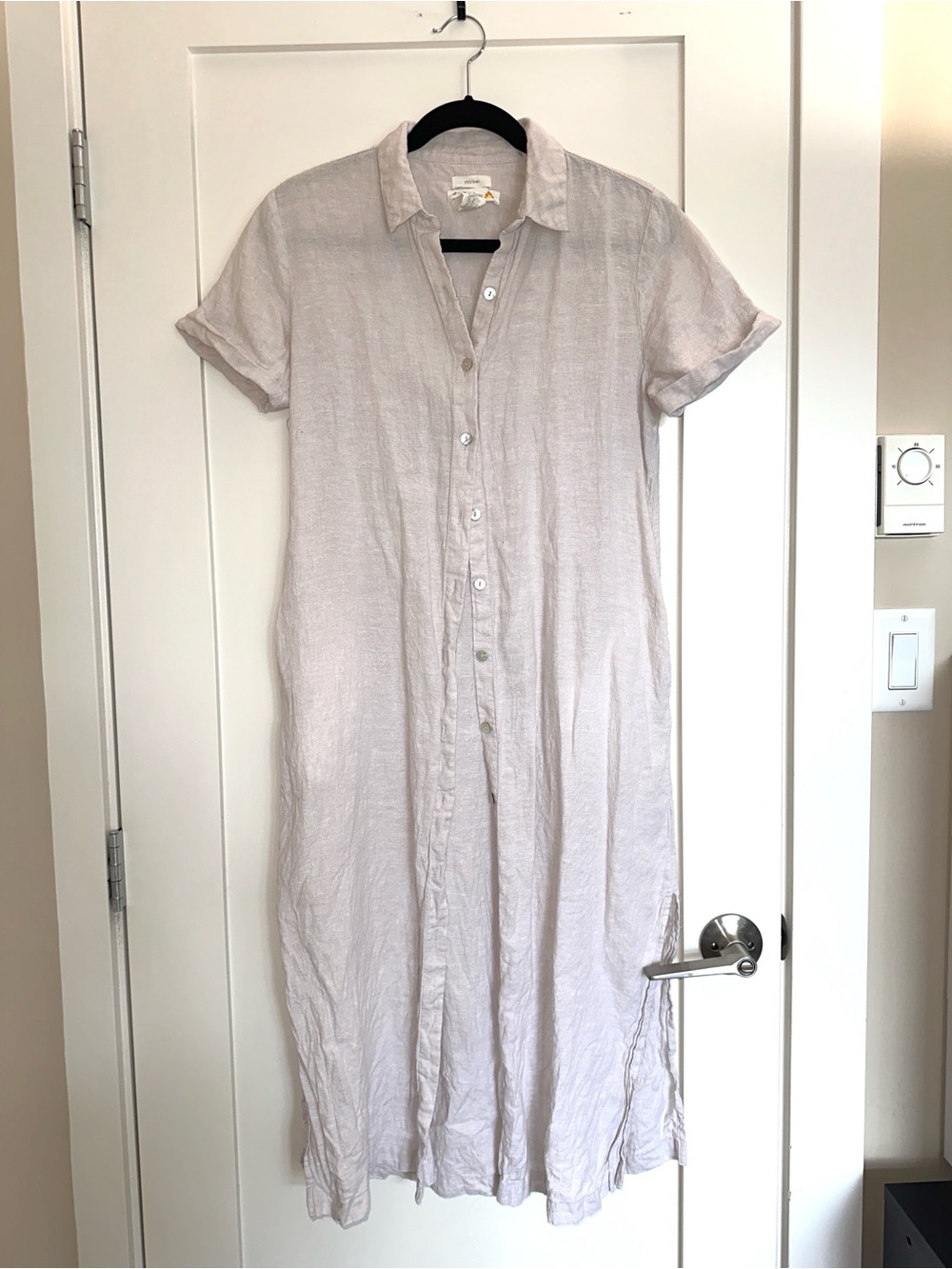 C&C Beige Button-Front Maxi Shirt Dress